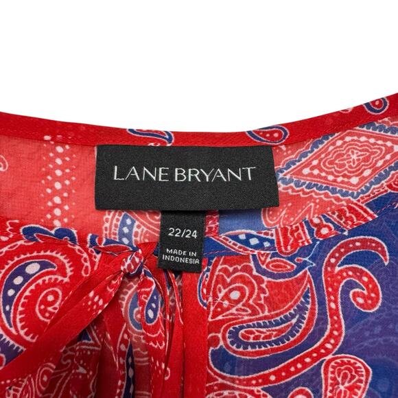 LANE BRYANT Handkerchief Print Sheer Blouse in Red White Blue Size 22/24 Womens - Picture 6 of 9